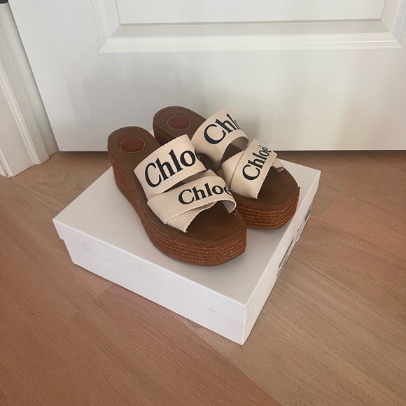 Chloe Woody Wedge Logo Sandal 39 / 9 - Picture 3 of 8